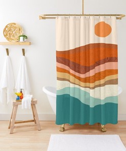 Boho Mid-Century Sunset Abstract Shower Curtain - Trendy Eco-Friendly Waterproof Decor For Your Bathroom