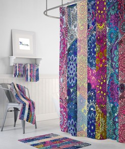Boho Paisley Shower Curtain, Add On Towels, Bath Mat Options