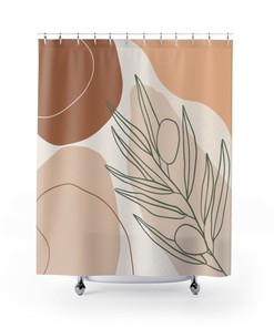 Boho Shower Curtain, Abstract Botanical Bath Curtain, Eclectic Earthy Colors Modern Bathroom Curtain, Bohemian New Shower Home Decor Gift