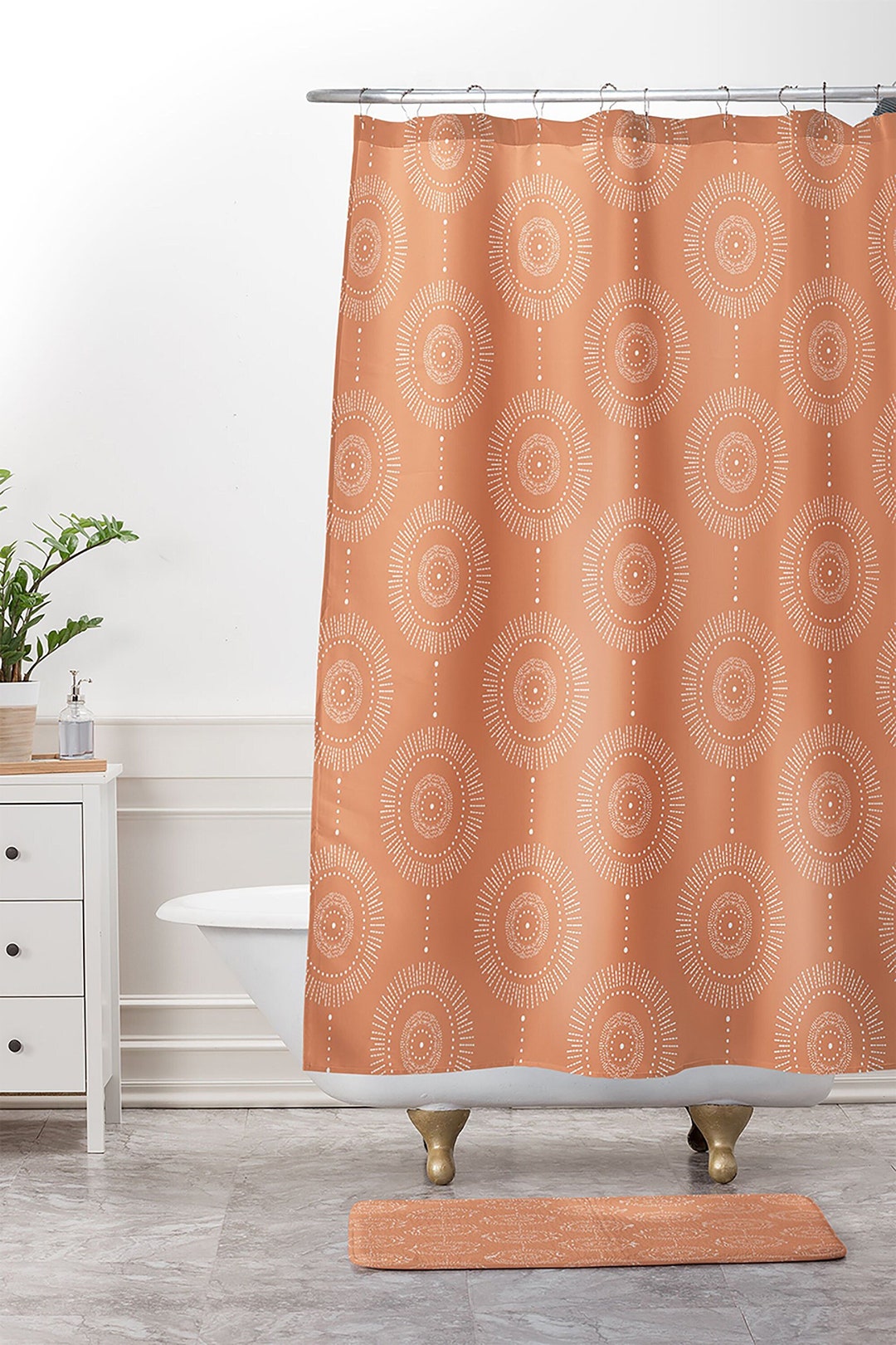 Boho Shower Curtain, Bath Curtain, Geometric Shower Curtain, Fabric Shower Curtain, Medallion Bath Curtain, Coral Shower Curtain