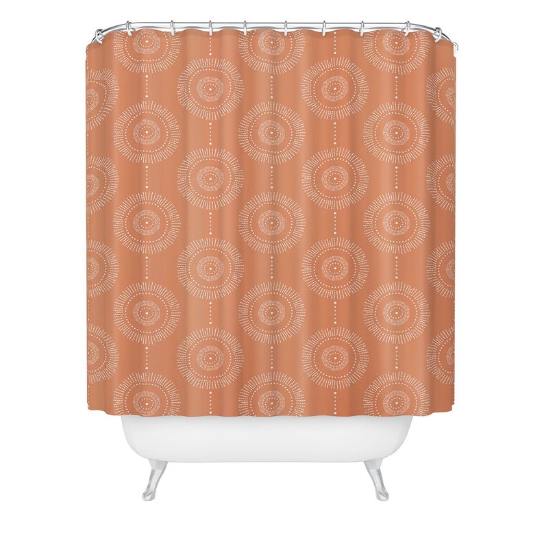 Boho Shower Curtain, Bath Curtain, Geometric Shower Curtain, Fabric Shower Curtain, Medallion Bath Curtain, Coral Shower Curtain - Image 2