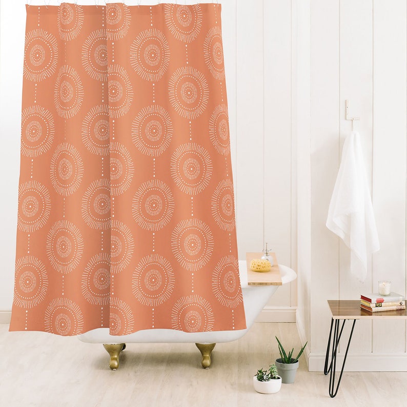 Boho Shower Curtain, Bath Curtain, Geometric Shower Curtain, Fabric Shower Curtain, Medallion Bath Curtain, Coral Shower Curtain - Image 3