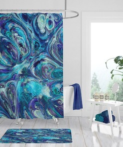 Boho Shower Curtain, Bathroom Decor, Blue Abstract Pattern