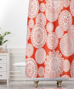 Boho Shower Curtain, Bathroom, Delightful Doilies Saffron Design, Shower, Bathroom Decor, Bold Color, Orange Red Shower