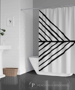 Boho Shower Curtain, Black And White Abstract Arrow Bath Curtain, Bohemian Bathroom Decor