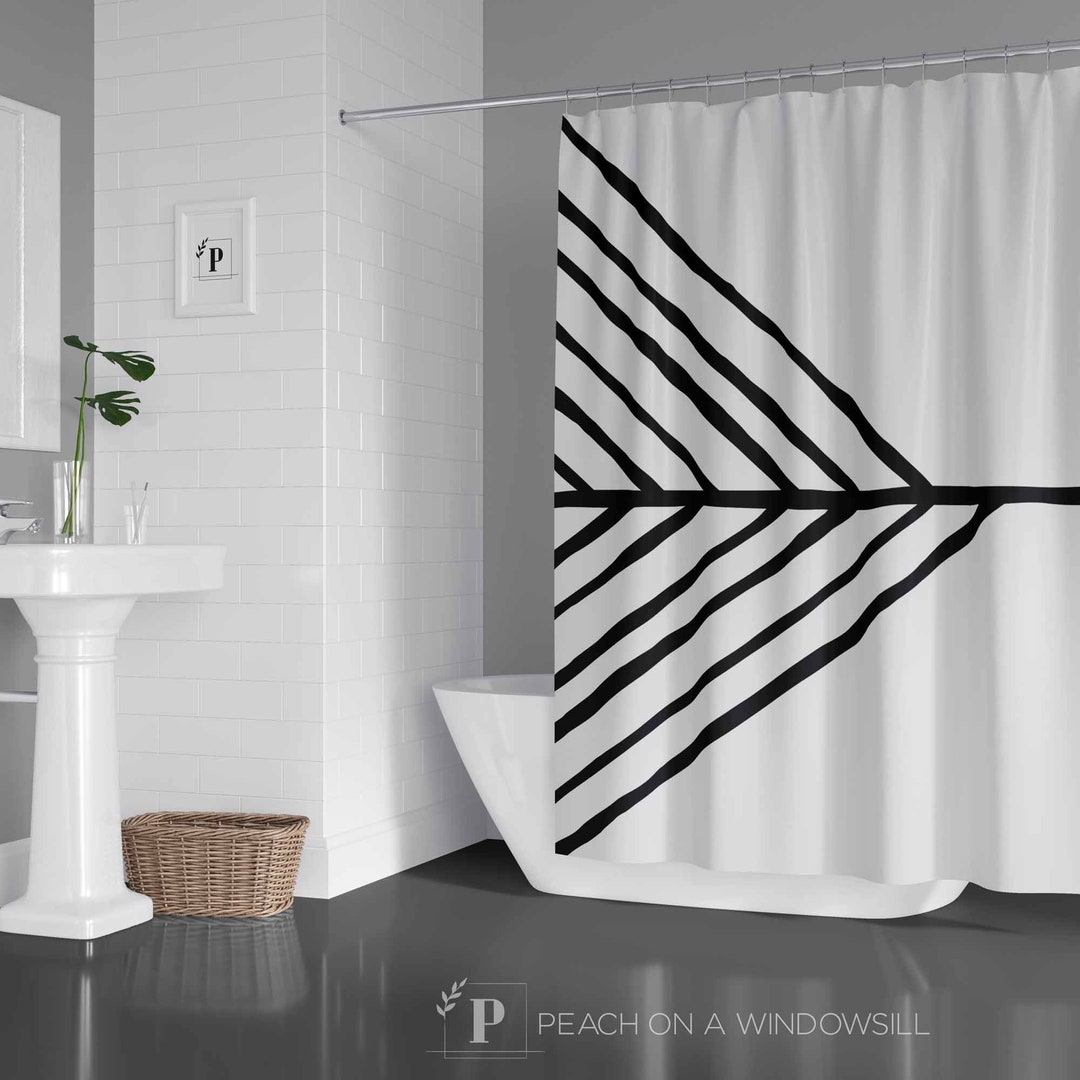 Boho Shower Curtain, Black And White Abstract Arrow Bath Curtain, Bohemian Bathroom Decor