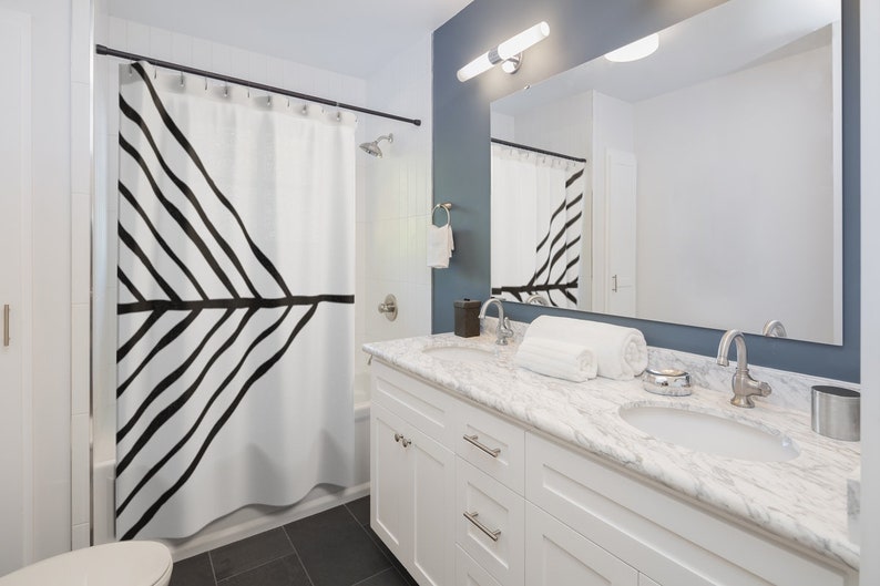 Boho Shower Curtain, Black And White Abstract Arrow Bath Curtain, Bohemian Bathroom Decor - Image 2
