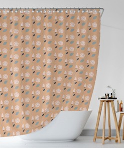 Boho Shower Curtain, Botanical Bath Curtain, Waterproof Durable Bohemian Orange Shower Curtain, Roses Flowers Curtain, Nature Decor