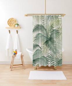 Boho Shower Curtain Botanical Curtain Eco-Friendly Waterproof Durable Art Nouveau Green Leaves Curtain Tropical Decor