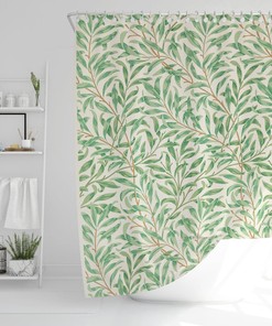 Boho Shower Curtain Botanical Curtain Eco-Friendly Waterproof Extra Durable Art Nouveau Green Leaves Curtain Tropical Decor