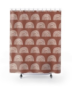 Boho Shower Curtain, Brown And White Rainbow Art Restroom Decor, Bathroom Decor