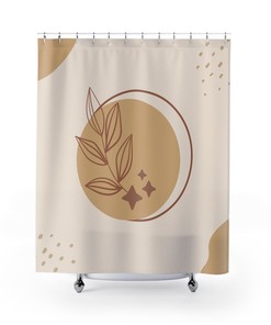 Boho Shower Curtain, Earth Tones Floral Leaves Bath Curtain, Modern Abstract Shower Curtain, Minimalist Bathroom Decor, Cottagecore Decor