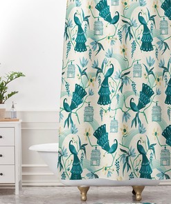 Boho Shower Curtain, Fabric Shower Curtain, Home Decor, Chinoiserie Shower Curtain, Bathroom Decor, Aviary Cream Design, Birds