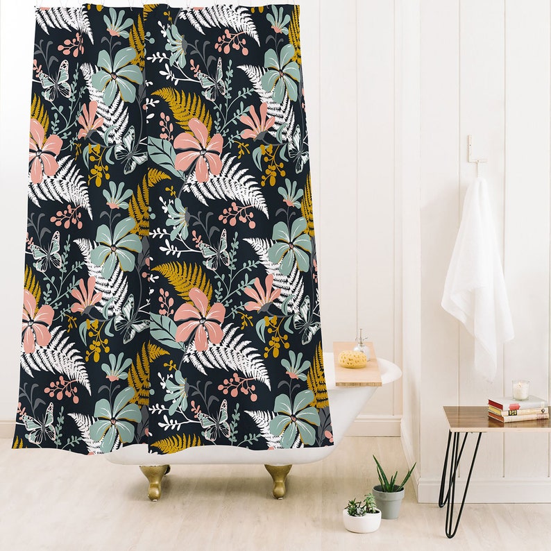 Boho Shower Curtain, Floral Shower Curtain, Bath Curtain, Floral Bathroom Decor, Botanical Shower Curtain, Boho Decor, Dark Floral - Image 2