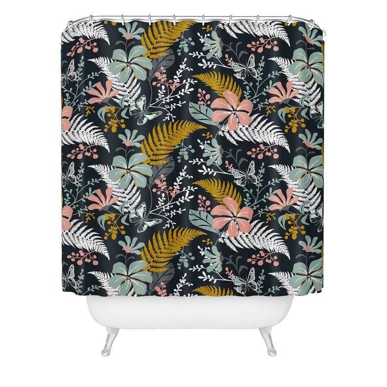 Boho Shower Curtain, Floral Shower Curtain, Bath Curtain, Floral Bathroom Decor, Botanical Shower Curtain, Boho Decor, Dark Floral - Image 3