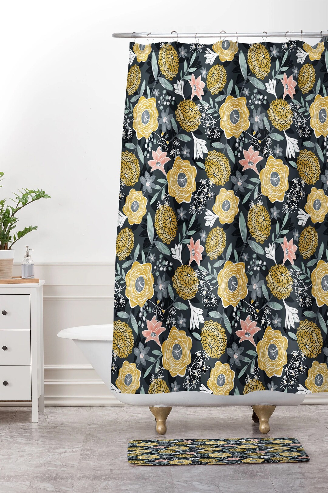 Boho Shower Curtain, Floral Shower Curtain, Dark Floral Shower Curtain, Fabric Shower Curtain, Floral Bathroom Decor, Bath Curtain