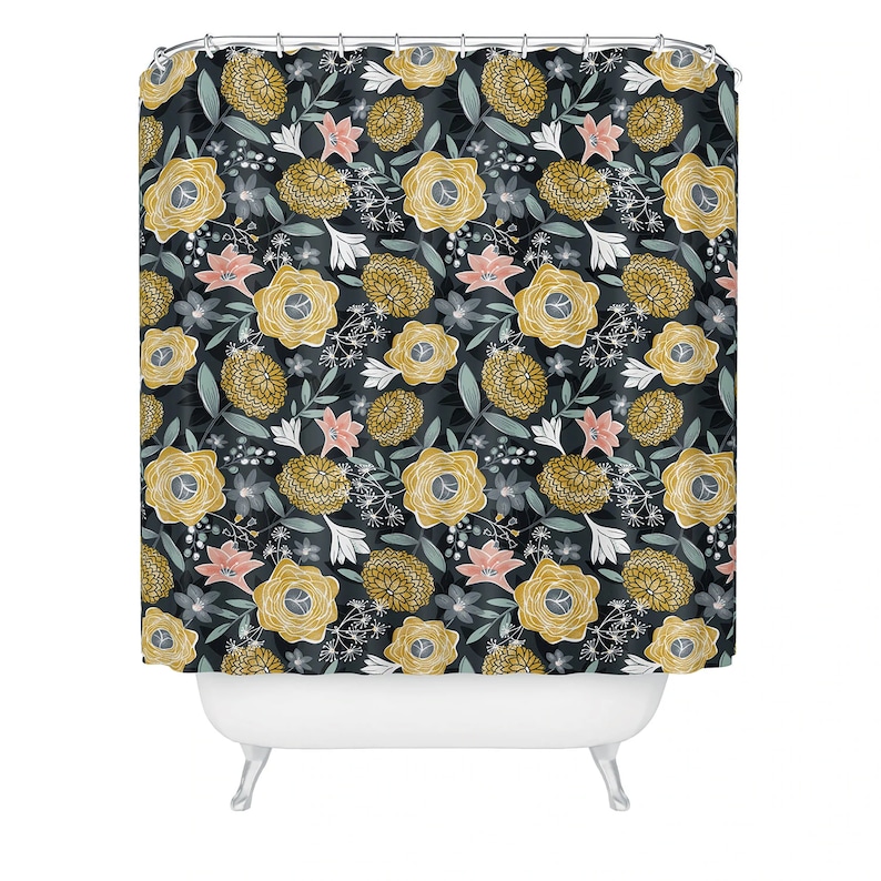 Boho Shower Curtain, Floral Shower Curtain, Dark Floral Shower Curtain, Fabric Shower Curtain, Floral Bathroom Decor, Bath Curtain - Image 2