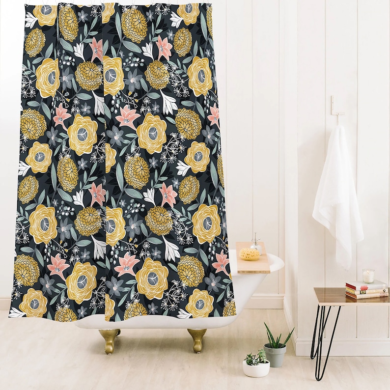Boho Shower Curtain, Floral Shower Curtain, Dark Floral Shower Curtain, Fabric Shower Curtain, Floral Bathroom Decor, Bath Curtain - Image 3