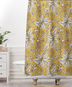 Boho Shower Curtain, Floral Shower Curtain, Floral Bath Decor, Botanical Shower Curtain, Yellow Shower Curtain