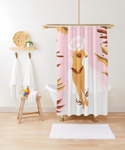 Boho Shower Curtain, Girl Curtain, Eco-Friendly Long Curtain, Waterproof Extra Durable, Pink Curtain, Abstract Bath Decor
