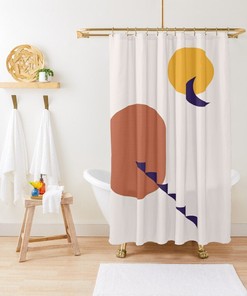 Boho Shower Curtain, Minimalist Shower Curtain, Boho Decor, Sun And Moon Art Curtain, Bathroom Decor