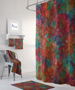 Boho Shower Curtain Optional Bath, Bath Towels Mat Bathroom Set, Gypsys Garden