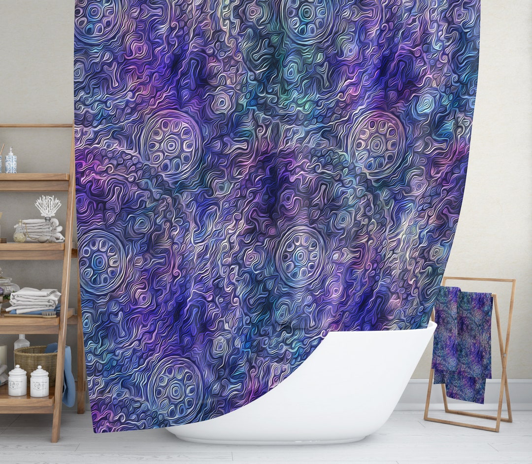 Boho Shower Curtain Optional Bath Mat Bathroom Set, Purple Pastel