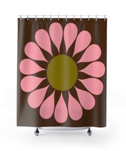 Boho Shower Curtain, Retro Bohemian Flower Mid Century Modern Shower Curtain, Retro Bathroom Décor