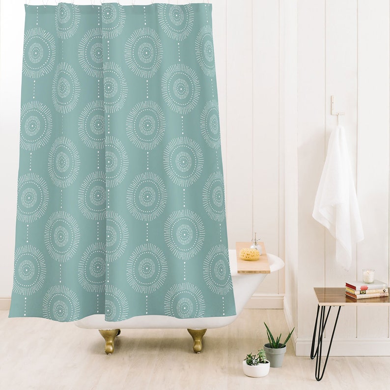 Boho Shower Curtain, Seafoam Shower Curtain, Bath Curtain, Geometric Shower Curtain, Fabric Shower Curtain, Medallion Bath Curtain - Image 2