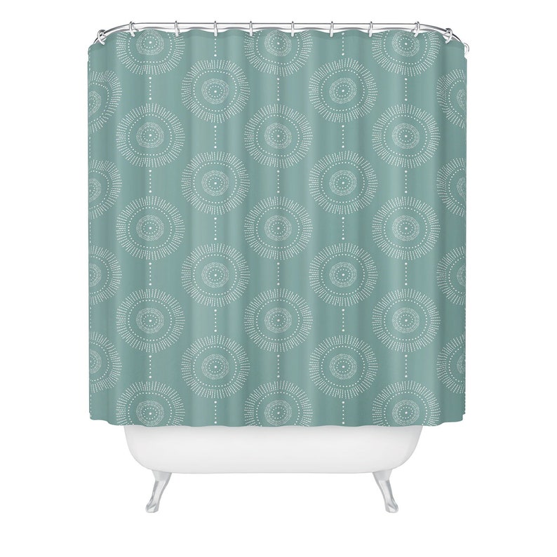 Boho Shower Curtain, Seafoam Shower Curtain, Bath Curtain, Geometric Shower Curtain, Fabric Shower Curtain, Medallion Bath Curtain - Image 3
