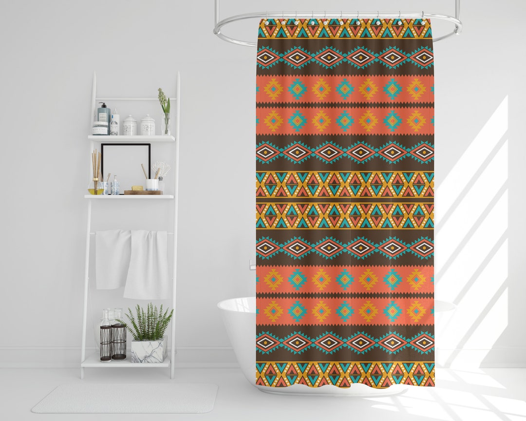 Boho Shower Curtain, Tribal Print Bath Curtain, Bohemian Bathroom Accessories, Eclectic Bath Decor, Colorful Shower Curtain, New Bath Gift