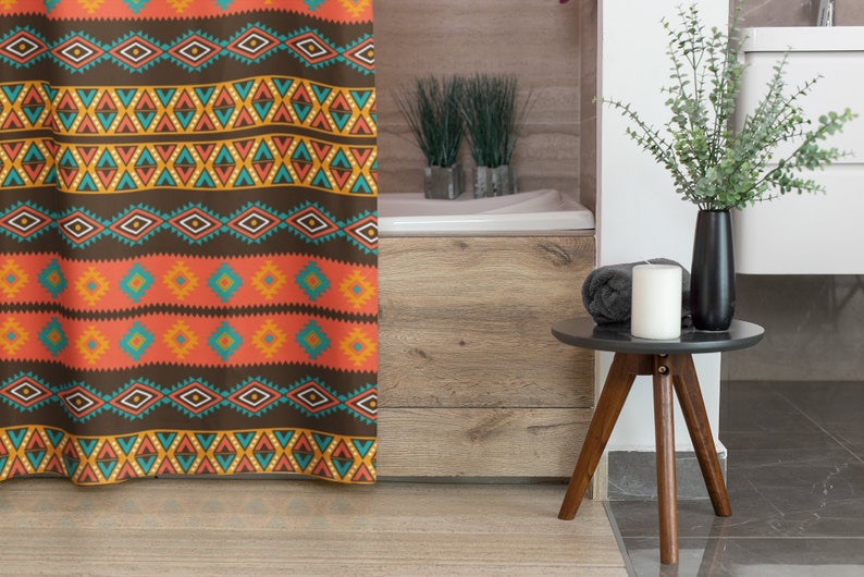 Boho Shower Curtain, Tribal Print Bath Curtain, Bohemian Bathroom Accessories, Eclectic Bath Decor, Colorful Shower Curtain, New Bath Gift - Image 2
