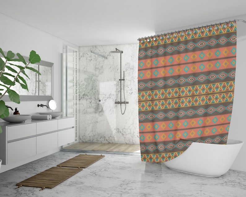 Boho Shower Curtain, Tribal Print Bath Curtain, Bohemian Bathroom Accessories, Eclectic Bath Decor, Colorful Shower Curtain, New Bath Gift - Image 3