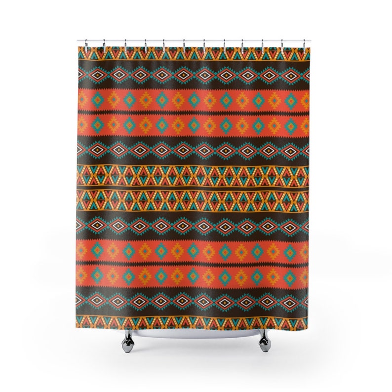 Boho Shower Curtain, Tribal Print Bath Curtain, Bohemian Bathroom Accessories, Eclectic Bath Decor, Colorful Shower Curtain, New Bath Gift - Image 4