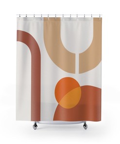 Boho Shower Curtain, Unique Brown Rust Beige Tan Orange Bath Curtain, Geometric Abstract Bathroom Design, Modern New Home Gift Idea