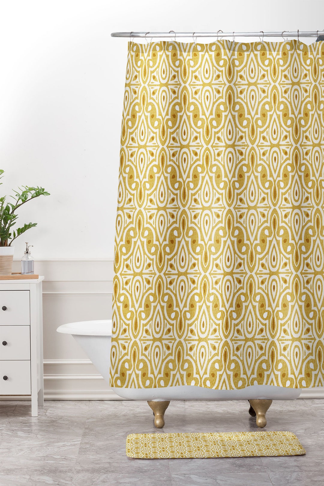 Boho Shower Curtain, Yellow Shower Curtain, Moroccan Shower Curtain, Fabric Shower Curtain, Boho Bathroom, Geometric Shower Curtain