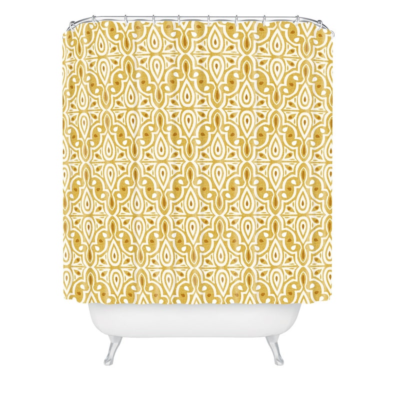Boho Shower Curtain, Yellow Shower Curtain, Moroccan Shower Curtain, Fabric Shower Curtain, Boho Bathroom, Geometric Shower Curtain - Image 2