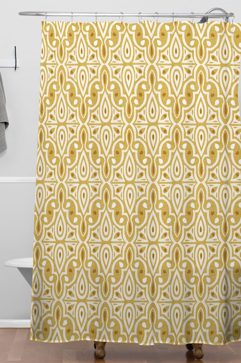 Boho Shower Curtain, Yellow Shower Curtain, Moroccan Shower Curtain, Fabric Shower Curtain, Boho Bathroom, Geometric Shower Curtain - Image 3