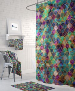 Boho Style Shower Curtain, Bath Mat, Bath Towels, Magical Waves
