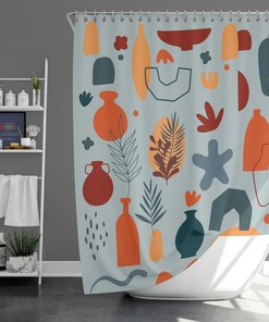 Boho Vases Leaves Shower Curtain, Bohemian Botanical Terracota Vase, House Warming Gift