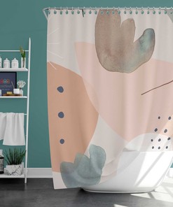 Boho Watercolor Shower Curtain, Bohemian Abstract Leaves Fabric Bathroom Curtain, House Warming Gift