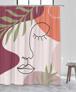 Boho Woman Face Shower Curtain, Beautiful Girl Silhouette Line Bohemian Bath Curtain