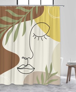 Boho Woman Face Shower Curtain, Beautiful Girl Silhouette Line Bohemian Bath Curtain, House Warming Gift
