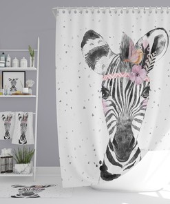 Boho Zebra Shower Curtain, add Bath Mat, Towels
