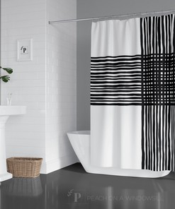 Bold Criss Cross Design Shower Curtain, Abstract Black And White Bath Curtain, Bold Urban Designer Home Decor