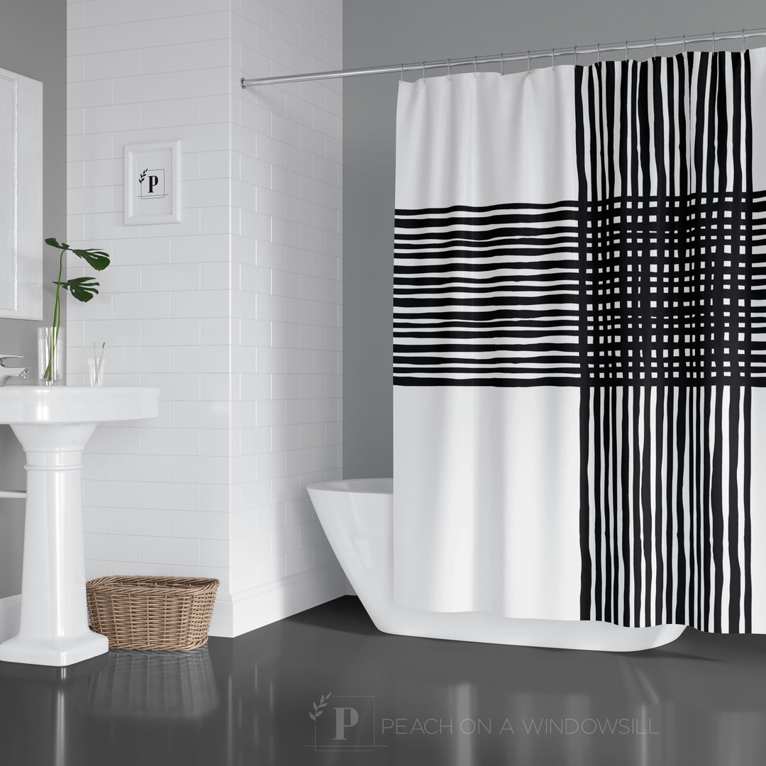 Bold Criss Cross Design Shower Curtain, Abstract Black And White Bath Curtain, Bold Urban Designer Home Decor