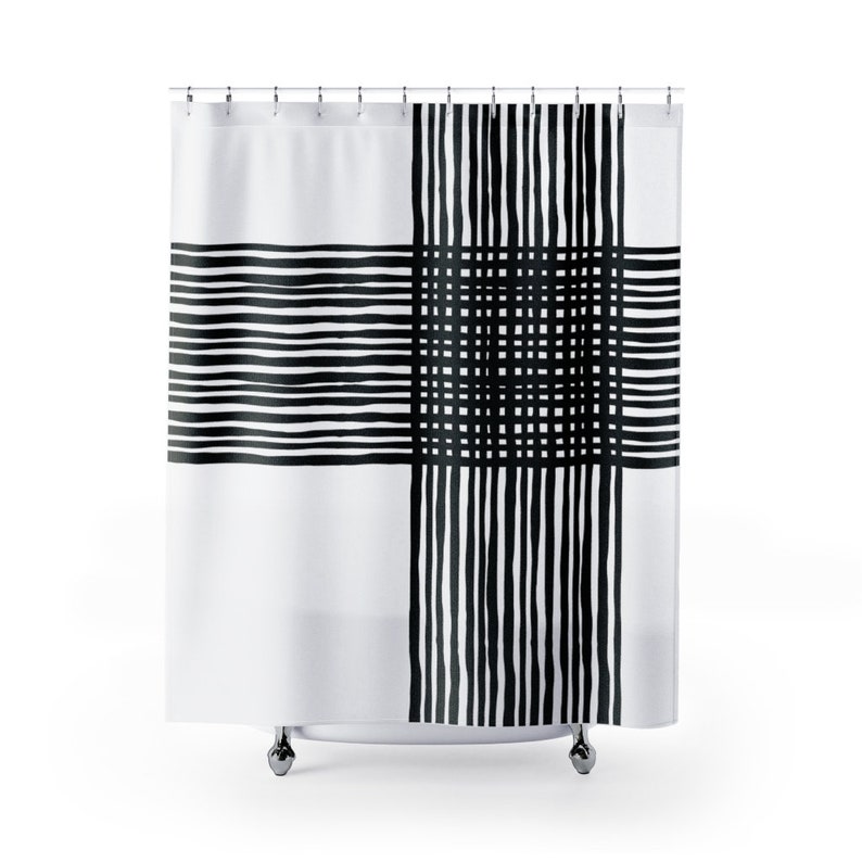 Bold Criss Cross Design Shower Curtain, Abstract Black And White Bath Curtain, Bold Urban Designer Home Decor - Image 2