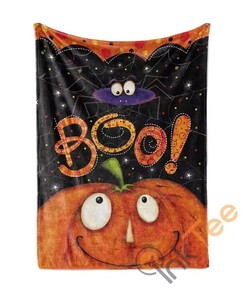 Boo Pumpkin Halloween Sherpa Fleece Blanket Gifts for Family, for Couple