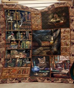 Book And Cat Hobbies Quilt Blanket Bedding Set for Home Décor