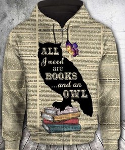 Book And Owl 3D Hoodie Zipper Hoodie